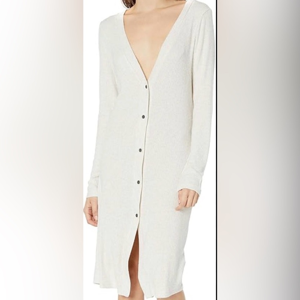 ROXY City at Night Coastal Grey Ribbed Longline Cardigan Button Front Layer - Picture 3 of 11